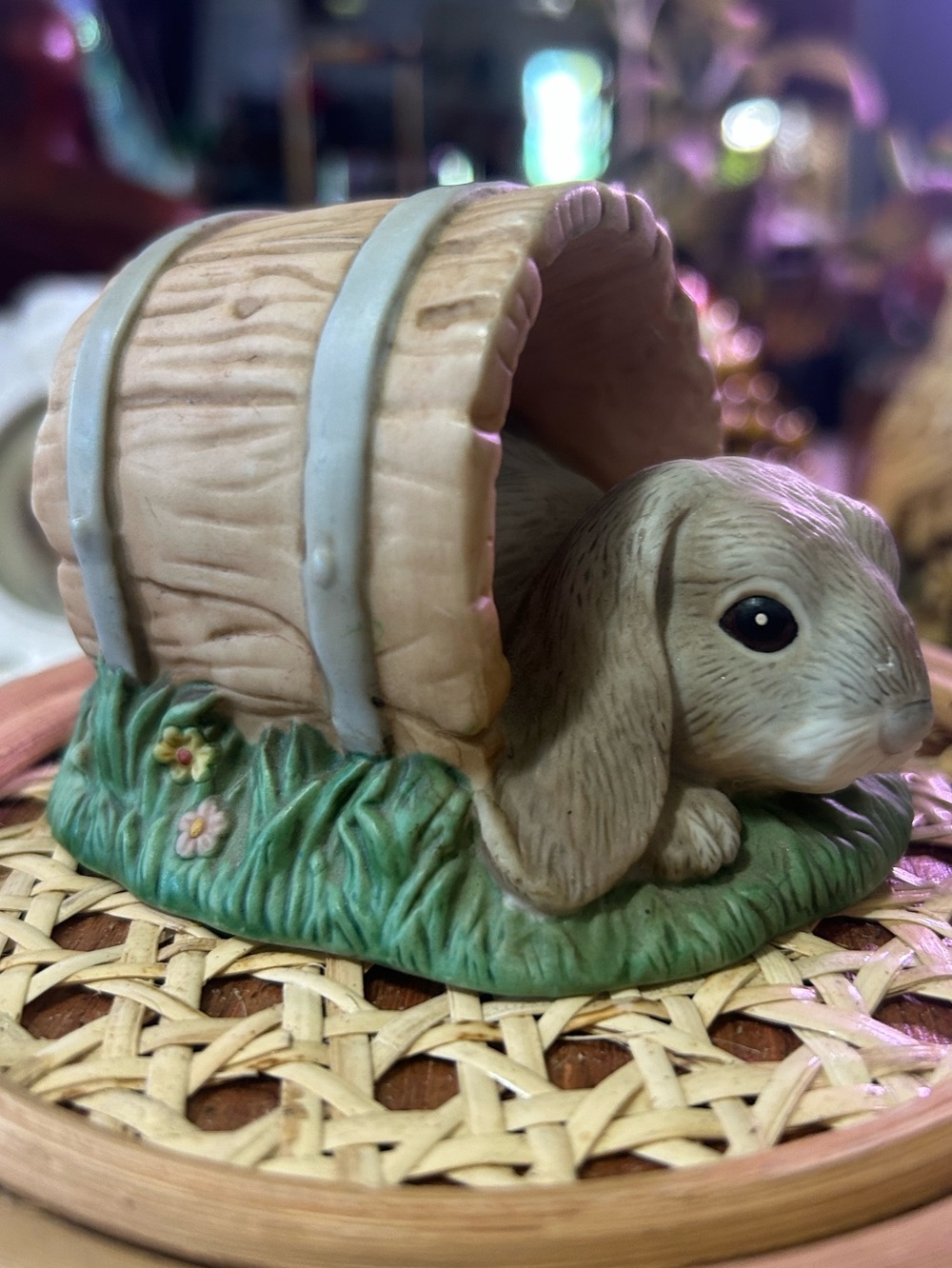 Home Interiors Beige Bunny Figurine with Tan Barrel
